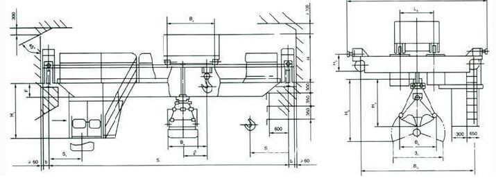 QN型抓斗吊鉤雙用橋式起重機(jī)結(jié)構(gòu)圖